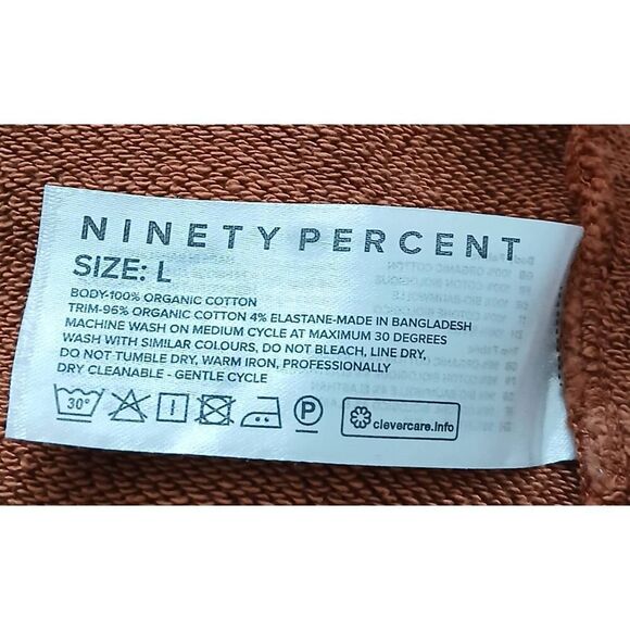 Ninety percent womens xl oversized 100% organic cotton sweatshirt rust brown - Picture 10 of 10